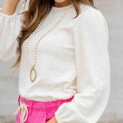 Bold Textured Cinched Sleeve Blouse -Women's Clothing Store untitled 9717