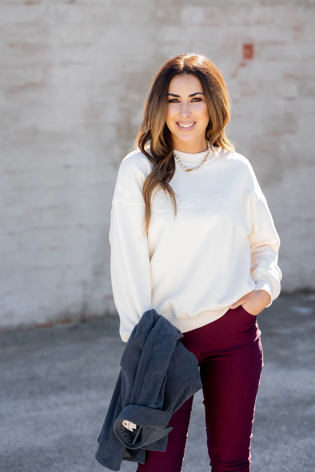 Cheerful Cursive Embossed Crewneck 3 Cheerful Cursive Embossed Crewneck - Image 3