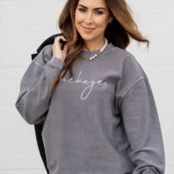 Cursive Buckeyes Ribbed Graphic Crewneck
