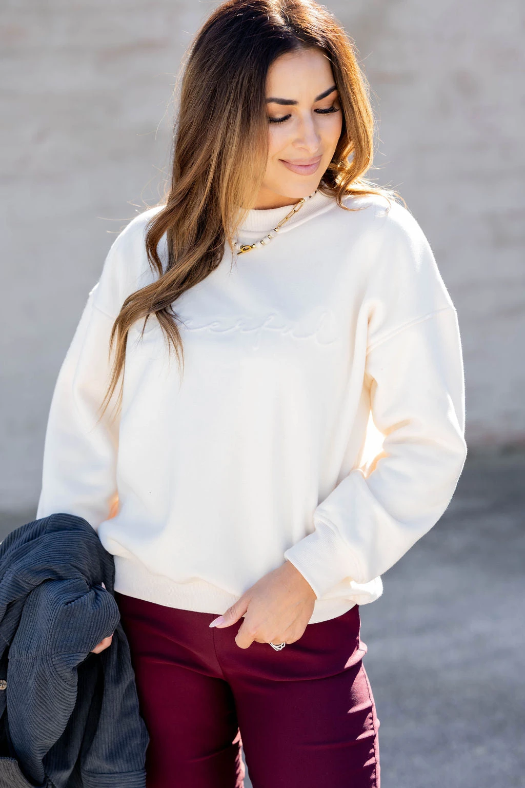 Cheerful Cursive Embossed Crewneck 2 Cheerful Cursive Embossed Crewneck - Image 2