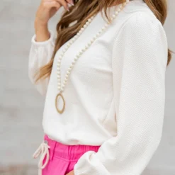 Bold Textured Cinched Sleeve Blouse -Women's Clothing Store untitled 9729