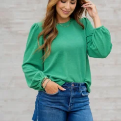 Bold Textured Cinched Sleeve Blouse -Women's Clothing Store untitled 9741