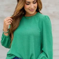 Bold Textured Cinched Sleeve Blouse -Women's Clothing Store untitled 9768