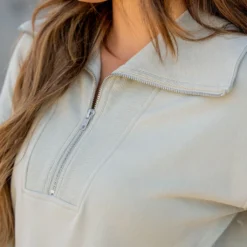 Ribbed Accented Quarter Zip Pullover -Women's Clothing Store untitled 9776