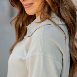 Ribbed Accented Quarter Zip Pullover -Women's Clothing Store untitled 9778