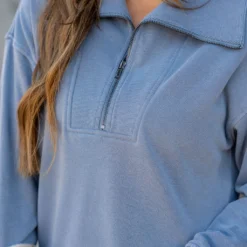 Ribbed Accented Quarter Zip Pullover -Women's Clothing Store untitled 9820