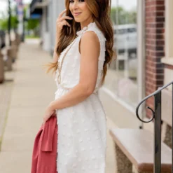 Textured Dot Cinched Neck Dress -Women's Clothing Store untitled 9836