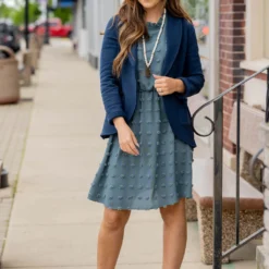 Textured Dot Cinched Neck Dress -Women's Clothing Store untitled 9841