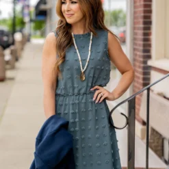 Textured Dot Cinched Neck Dress -Women's Clothing Store untitled 9851