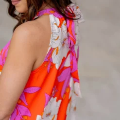 Sketched Floral Halter Maxi Dress -Women's Clothing Store untitled 9854