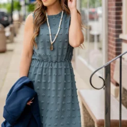 Textured Dot Cinched Neck Dress -Women's Clothing Store untitled 9855