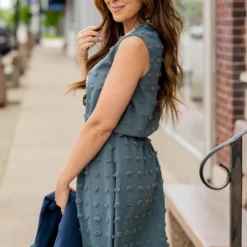 Textured Dot Cinched Neck Dress -Women's Clothing Store untitled 9865