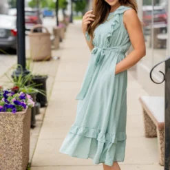 Classy Ruffle Accented Midi Dress -Women's Clothing Store untitled 9870
