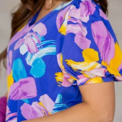 Brush Stroke Puffed Sleeve Dress -Women's Clothing Store untitled 9884