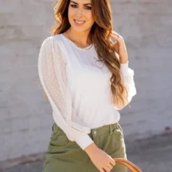 Swiss Dot Long Sleeve Blouse