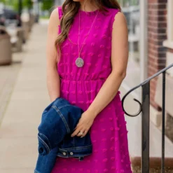 Textured Dot Cinched Neck Dress -Women's Clothing Store untitled 9896