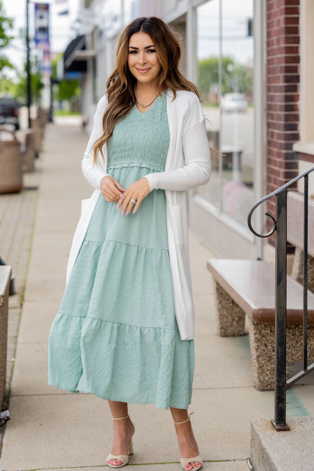 Smocked Top Tiered Midi Dress 3 Smocked Top Tiered Midi Dress - Image 3