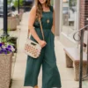 Subtle Textured Ruched Strap Jumpsuit