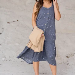 Spotted Button Accented Midi Dress 16 Spotted Button Accented Midi Dress -Women's Clothing Store untitled 9954