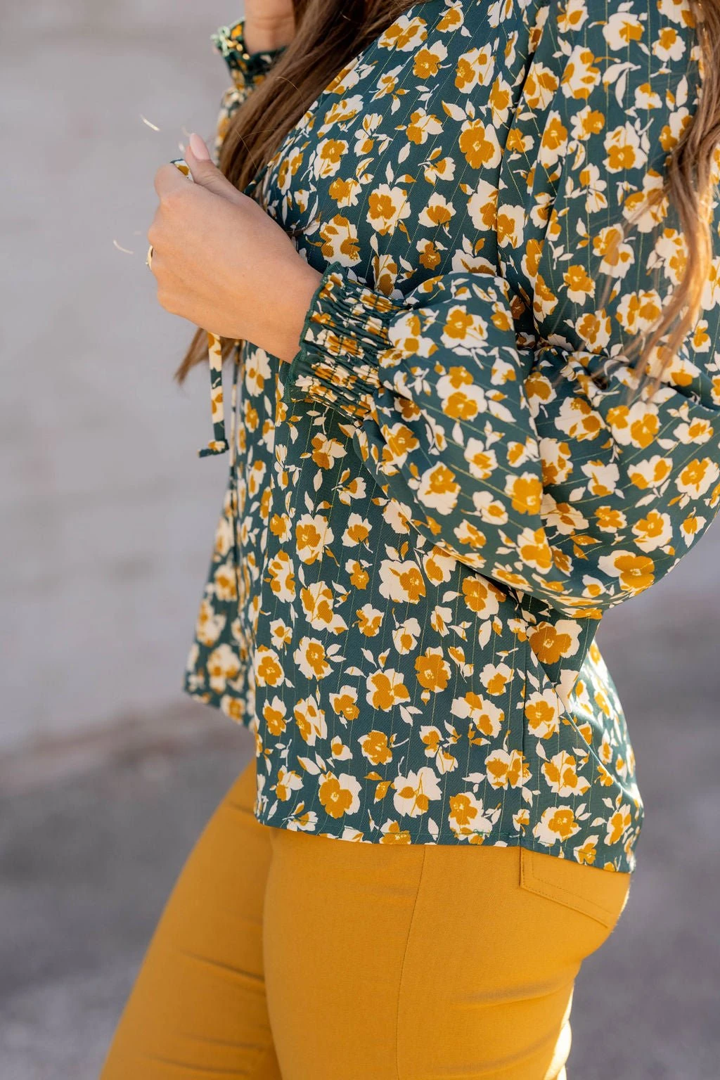 Floral Cinched Trim Tie Blouse 13 Floral Cinched Trim Tie Blouse - Image 13