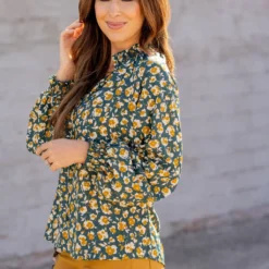 Floral Cinched Trim Tie Blouse 29 Floral Cinched Trim Tie Blouse -Women's Clothing Store untitled 9965 760726