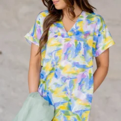 Watercolor Strokes Cuffed Sleeve Dress -Women's Clothing Store untitled 9993 4498b7f4 2571 471a 9b3c 0053b71ae02c