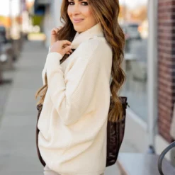 Waffled Turtleneck Sweater Tee -Women's Clothing Store waffled turtleneck sweater tee 238576