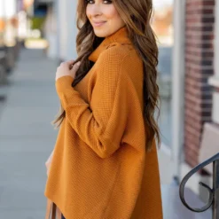 Waffled Turtleneck Sweater Tee -Women's Clothing Store waffled turtleneck sweater tee 286061