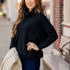 Waffled Turtleneck Sweater Tee -Women's Clothing Store waffled turtleneck sweater tee 578096