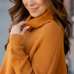 Waffled Turtleneck Sweater Tee -Women's Clothing Store waffled turtleneck sweater tee 612074