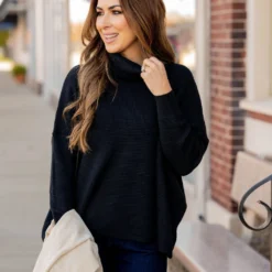 Waffled Turtleneck Sweater Tee -Women's Clothing Store waffled turtleneck sweater tee 657283