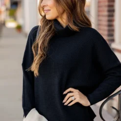 Waffled Turtleneck Sweater Tee -Women's Clothing Store waffled turtleneck sweater tee 802834