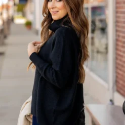 Waffled Turtleneck Sweater Tee -Women's Clothing Store waffled turtleneck sweater tee 966271