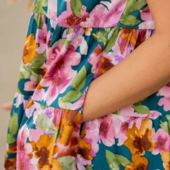 Watercolor Floral Tiered Ruffle Trim Dress -Women's Clothing Store watercolor floral tiered ruffle trim dress 342501