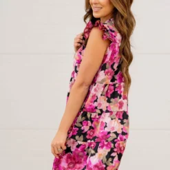 Watercolor Floral Tiered Ruffle Trim Dress -Women's Clothing Store watercolor floral tiered ruffle trim dress 453694