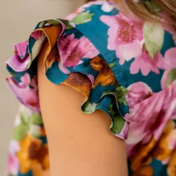 Watercolor Floral Tiered Ruffle Trim Dress -Women's Clothing Store watercolor floral tiered ruffle trim dress 660331