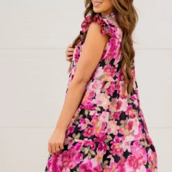 Watercolor Floral Tiered Ruffle Trim Dress -Women's Clothing Store watercolor floral tiered ruffle trim dress 715645