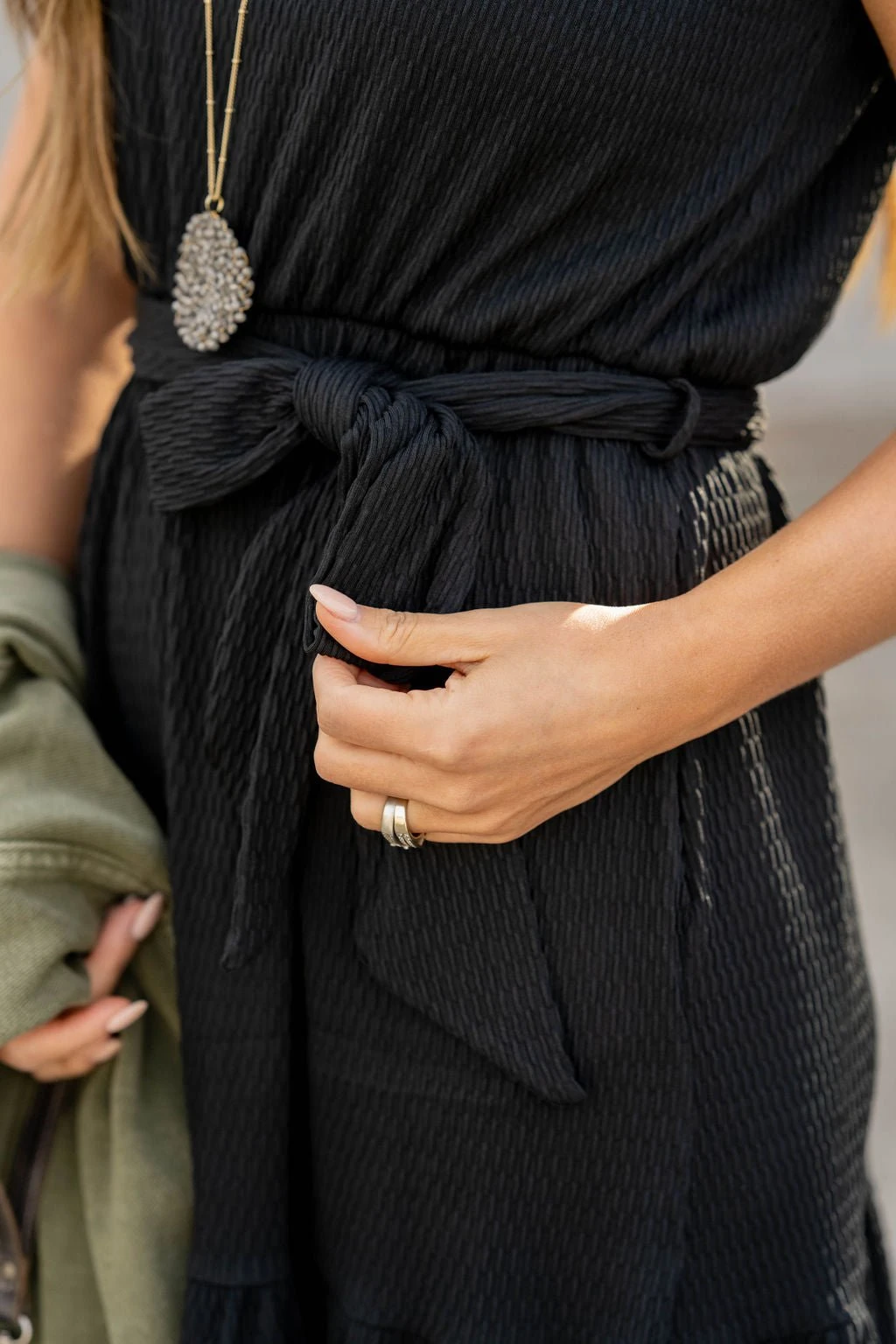 Woven Textured Ruffle Trim Tie Dress 6 Woven Textured Ruffle Trim Tie Dress - Image 6