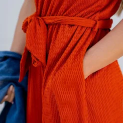 Woven Textured Ruffle Trim Tie Dress 37 Woven Textured Ruffle Trim Tie Dress -Women's Clothing Store woven textured ruffle trim tie dress 400159