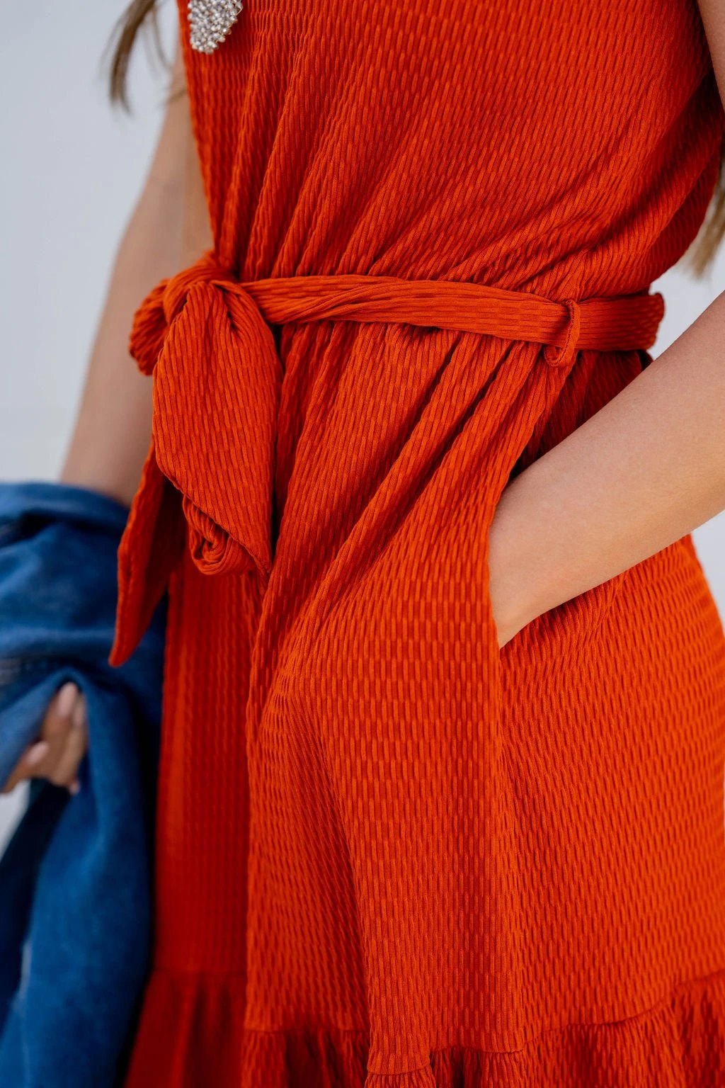 Woven Textured Ruffle Trim Tie Dress 18 Woven Textured Ruffle Trim Tie Dress - Image 18